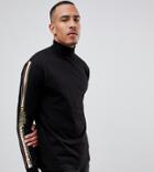 Asos Design Tall Relaxed Long Sleeve T-shirt With Sleeve Roman Numeral Print And Roll Neck - Black