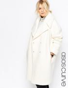 Asos Curve Coat In Oversized Fit With Turn Back Cuff - Off White