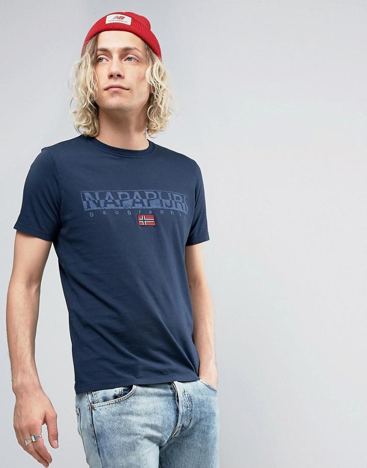 Napapijri Sapriol Logo T-shirt In Navy - Navy