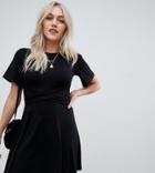 Asos Design Petite Flutter Sleeve Wrap Waist Tea Dress - Black