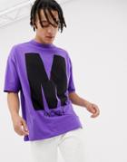 Bershka Mickey Mouse Oversized T-shirt In Purple With Front And Back Print - Purple