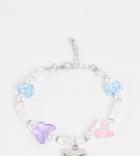 Asos Design Curve Bracelet With Mixed Beads And Metal Charms In Silver Tone-multi