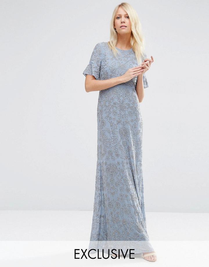 Needle & Thread Linear Flower Maxi Dress - Mid Blue