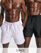Asos Design Swim Shorts In Lilac And Black Mid Length Save-multi