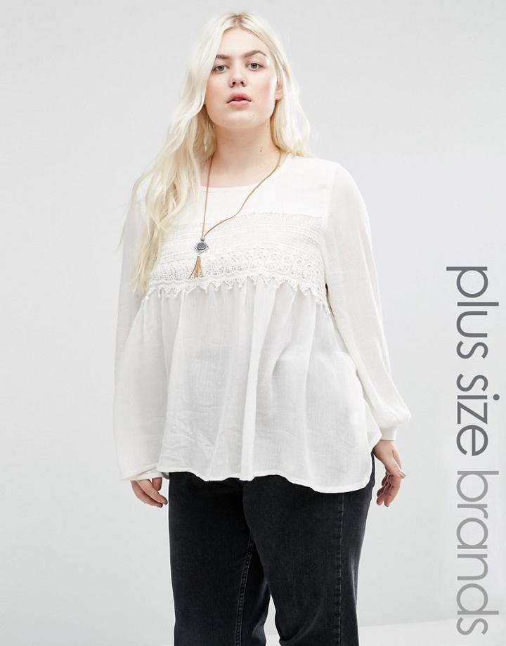 Koko Plus Top With Crochet Trim - Cream