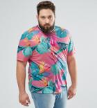 Asos Plus Relaxed T-shirt With All Over Floral Print And Tipped Neck Trim - Pink