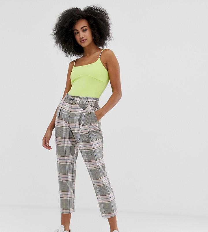 River Island Tapered Pants With Ring Detail In Check - Pink