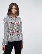 Miss Selfridge Gingham Embroidered Shirt - Multi