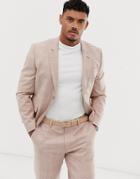 Asos Design Skinny Crop Suit Jacket In Cream Linen Check - Cream