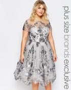 Chi Chi London Plus Bridal Midi Prom Dress With Delicat - Gray