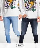 Jack & Jones Essentials 2 Pack Liam Skinny Jean In Dark & Light Blue-multi