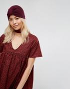 Asos New Rib Basic Knot Front Hat In Burgundy - Red