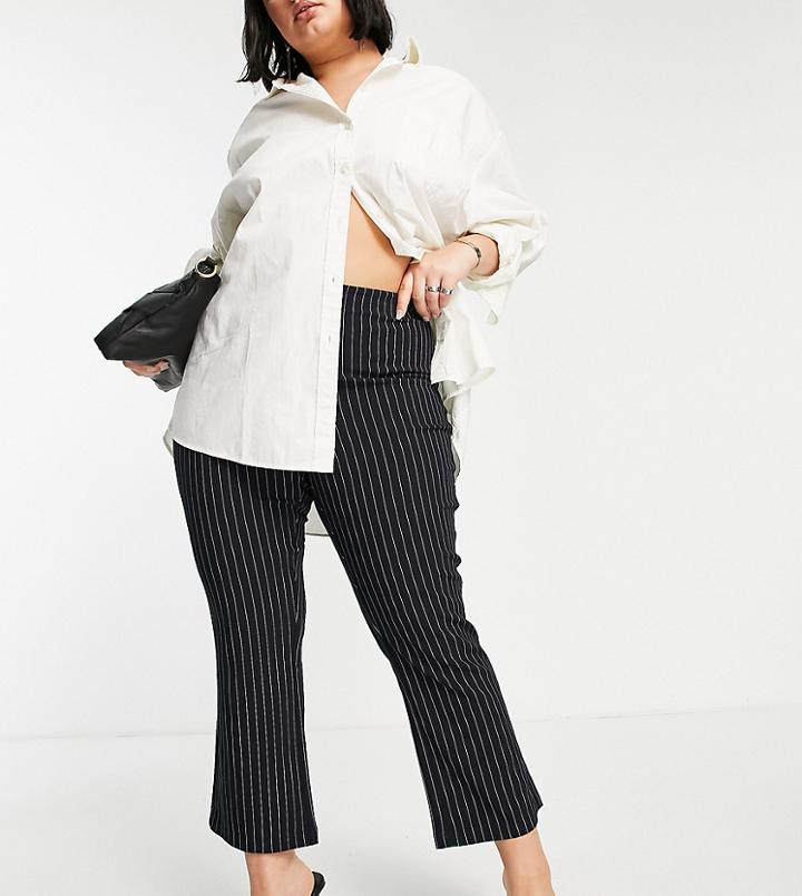 Vero Moda Curve High Waist Flared Pants In Pinstripe-multi