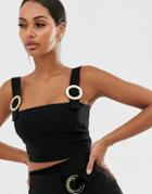 Vesper Square Neck Crop Top With Hardware Detail In Black