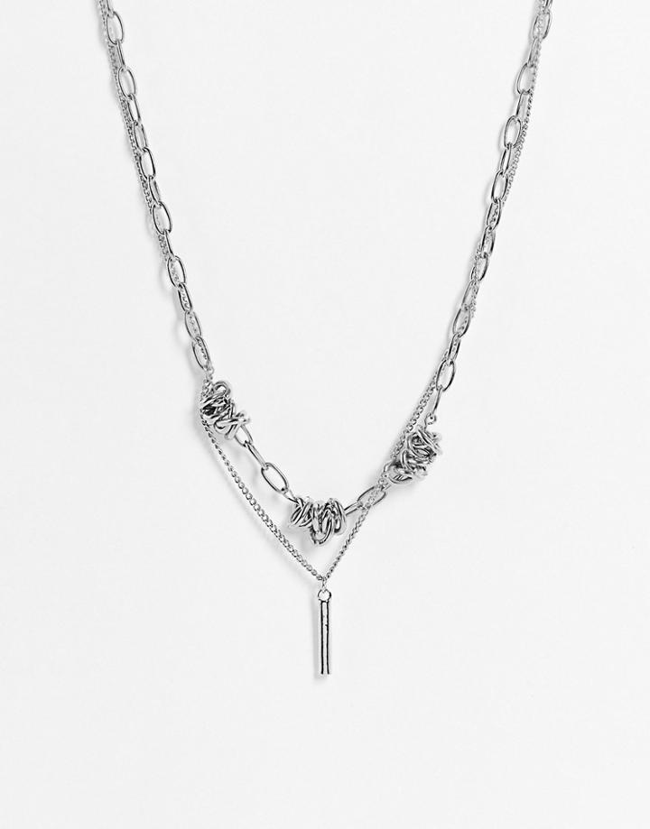 Svnx Multi-row Necklace With Barbed Wire Detail In Silver