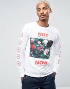 Hype Long Sleeve Tee With Floral Statement And Sleeve Print - White