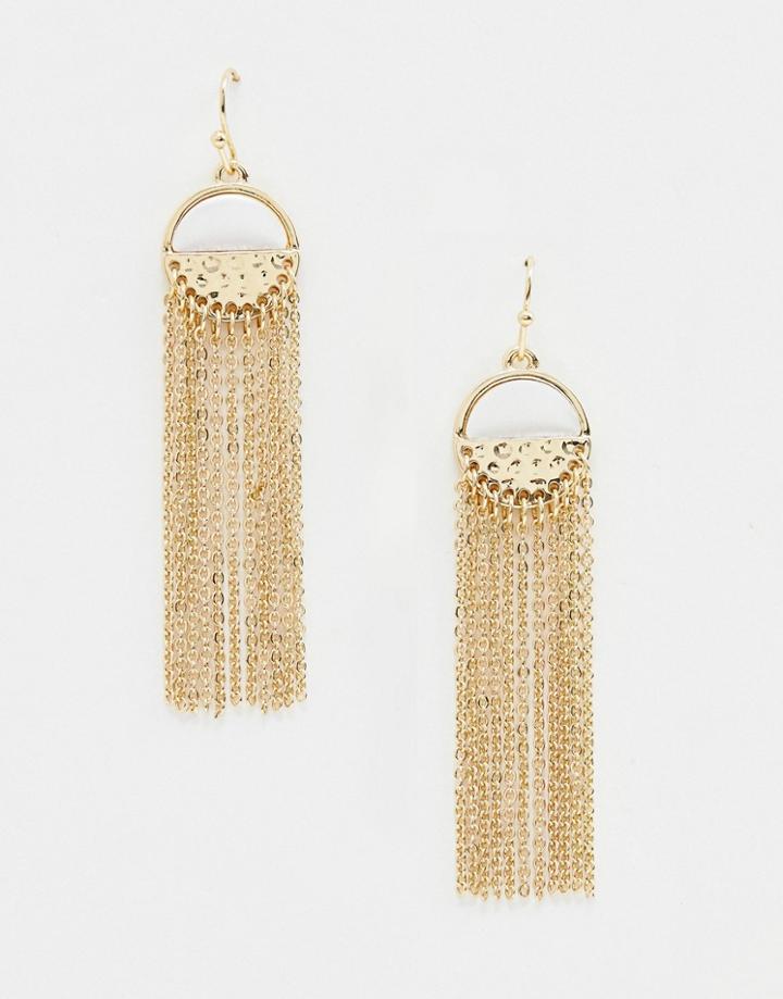 Nylon Chain Tassle Earrings - Gold