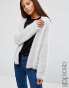 Asos Tall Cardigan In Fluffy Yarn - Gray