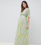Hope & Ivy Maternity Floral Printed Maxi Dress With Thigh Split-multi