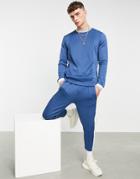 Asos Design Long Sleeve Smart T-shirt With Pintucks In Blue Scuba - Part Of A Set-blues