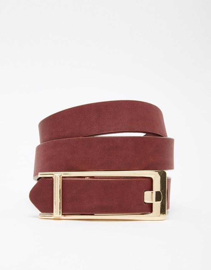 Asos Rectangle Buckle Detail Waist And Hip Belt - Burgundy