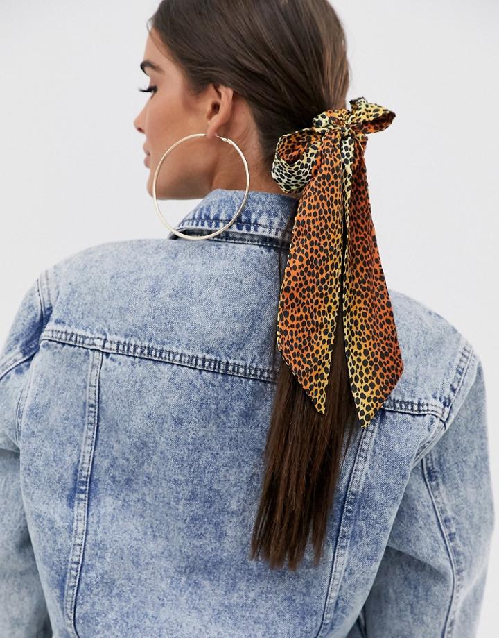 Asos Design Bow Hair Scarf In Animal Print - Multi
