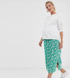 Asos Design Maternity Mock Wrap Skirt In Green Floral-multi