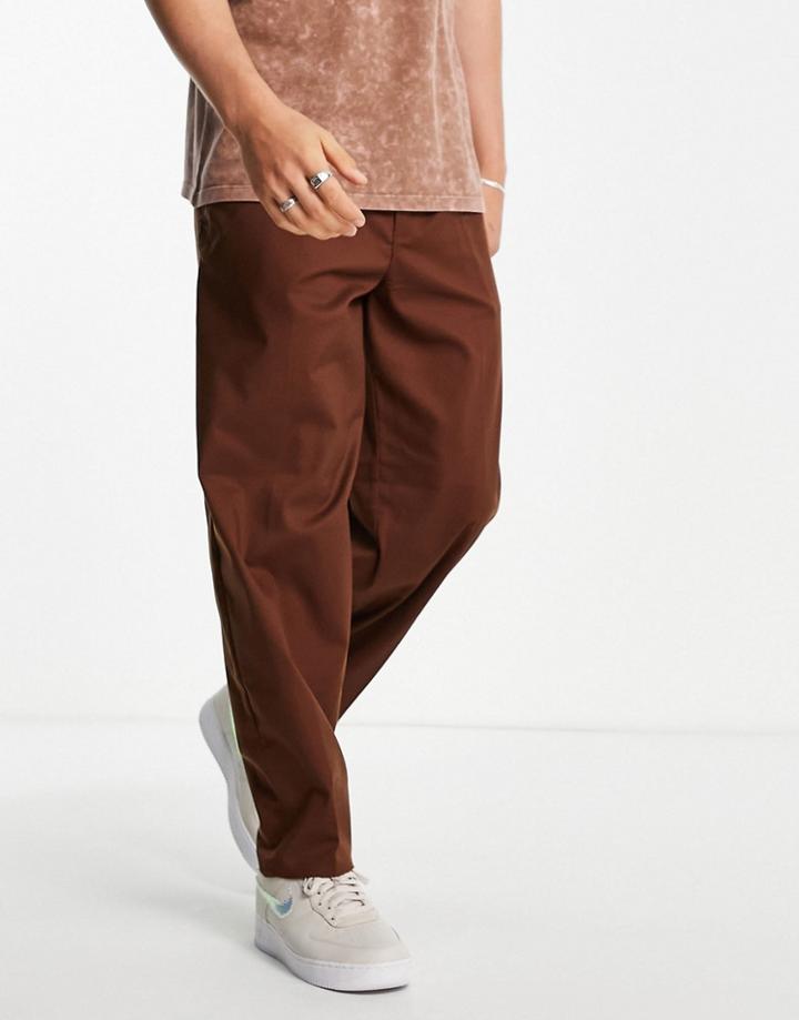 New Look Oversized Fit Pleated Smart Pants In Brown