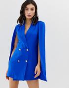 Unique21 Tailored Cape Dress With Gold Buttons - Blue