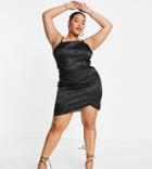 Lola May Plus Satin Mini Dress With Lace Trim In Black