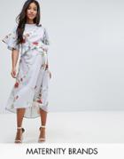 Hope & Ivy Maternity Kimono Sleeve Dress With Soft Peplum - Multi