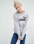 Puma Crew Neck Sweatshirt With Classic Logo - Light Gray Heather
