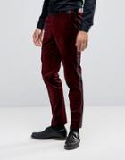 Asos Super Skinny Smart Velvet Pants With Sateen Side Stripe In Red -
