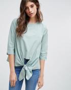 Pieces Ally Tie Front Blouse - Green