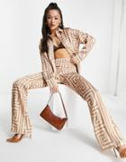 Public Desire Satin Printed Shirt Suit In Multi
