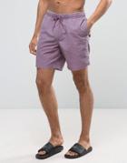Asos Swim Shorts In Purple Acid Wash In Mid Length - Purple