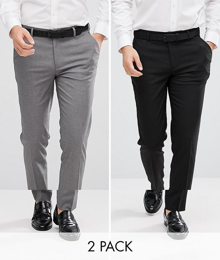 Asos 2 Pack Skinny Smart Pants In Black And Gray Save - Multi