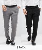 Asos 2 Pack Skinny Smart Pants In Black And Gray Save - Multi