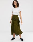 Asos Design Gingham Check Wrap Midi Skirt - Multi
