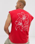 Asos Design Oversized Sleeveless Tank With Botanical Line Drawing-red