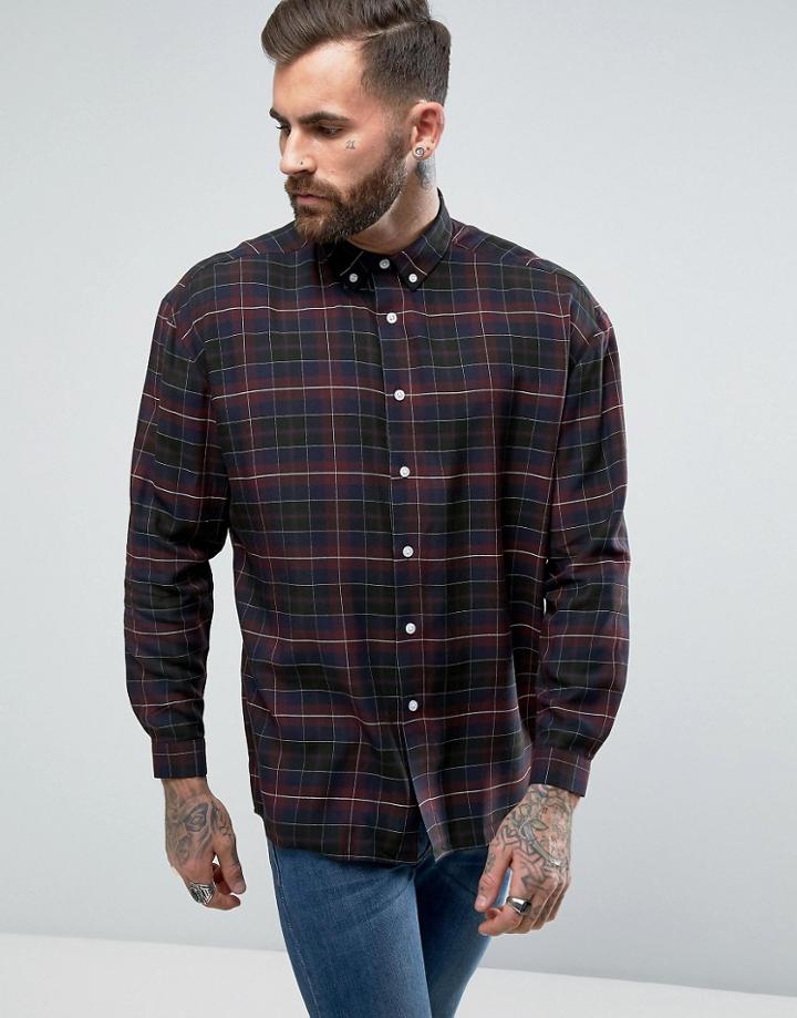 Asos Oversized Viscose Check Shirt - Red