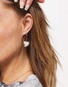 Asos Design Hoop Earrings With Pearl Heart Charm In Gold Tone