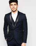 Selected Homme Stretch Skinny Luxe Polka Dot Tuxedo Jacket - Navy