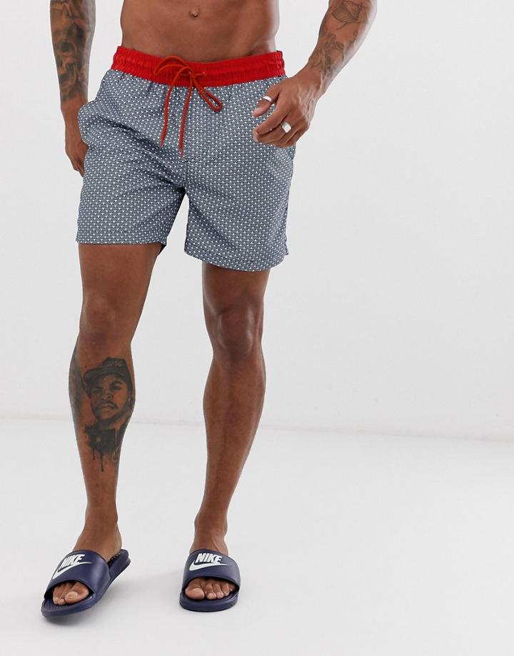 Threadbare Geo Print Swim Shorts - Navy