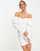 Outrageous Fortune Off Shoulder Mini Dress With Puff Sleeves In Cream-white