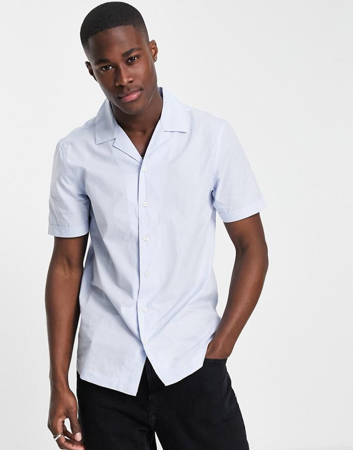 French Connection Short Sleeve Revere Collar Shirt In Sky Blue