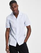 French Connection Short Sleeve Revere Collar Shirt In Sky Blue