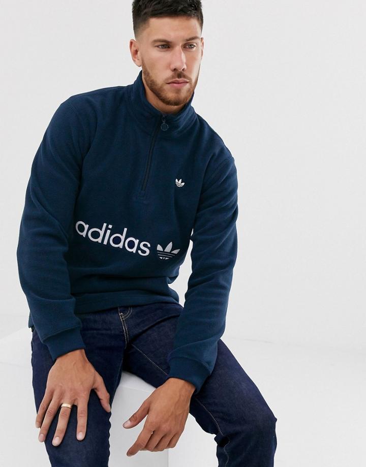 Adidas Originals Fleece With Half Zip And Embroidered Logo In Navy