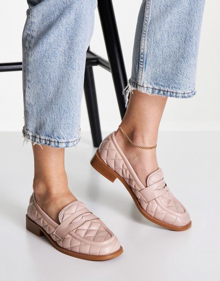 Asos Design Mighty Quilted Padded Flat Loafers In Beige-neutral