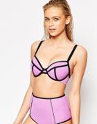 Asos Fuller Bust Mix And Match Contrast Plunge Bikini Top Dd-g - Rododendro Purple